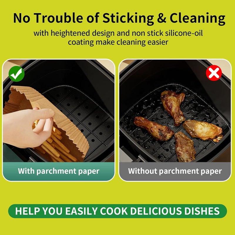 DSMY 200 PCS Air Fryer Disposable Paper Liners,8 Inch Square Parchment Disposable Paper Liner for 5-8QT Air Fryer,Baking, Roasting and Microwave, Non-Stick Airfryer Accessories - Image 2