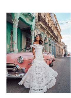 NIBEMINENT Summer Lace Maxi Dress Ladies Short Sleeve Hollow Out Long Sundress Beach Evening Party Dresses Female Elegant Vestidos  - Image 1