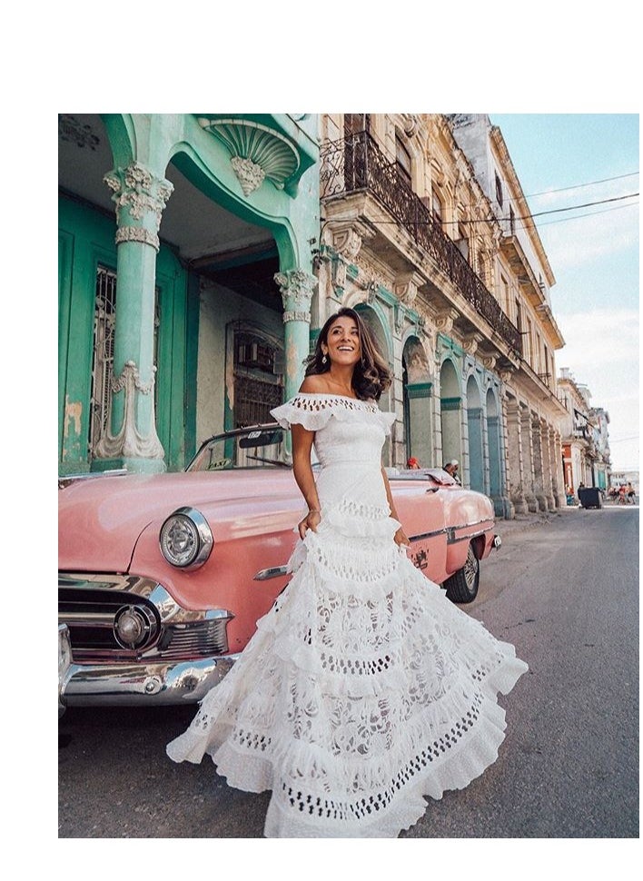 NIBEMINENT Summer Lace Maxi Dress Ladies Short Sleeve Hollow Out Long Sundress Beach Evening Party Dresses Female Elegant Vestidos  - Image 1