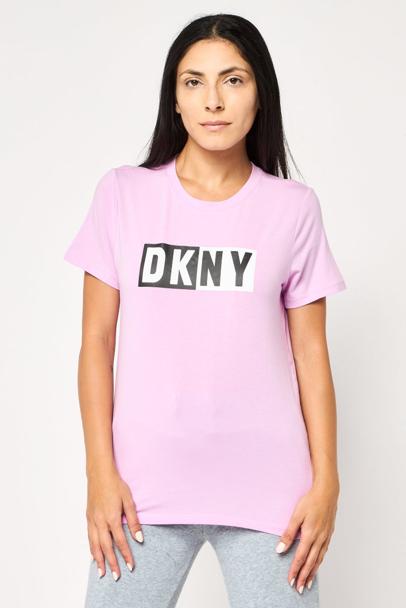 DKNY Women Sportswear Fit Short Sleeve Training T-Shirt, Lilac - Image 1