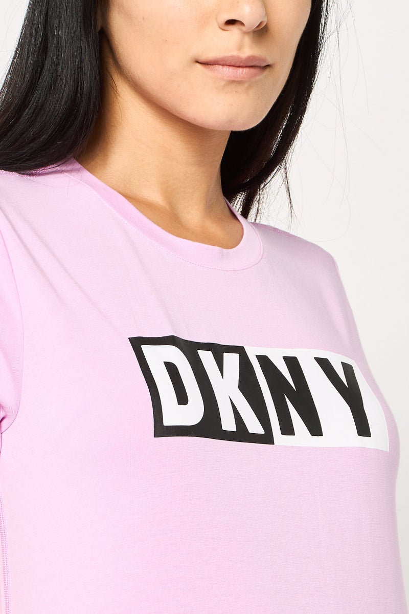 DKNY Women Sportswear Fit Short Sleeve Training T-Shirt, Lilac - Image 3