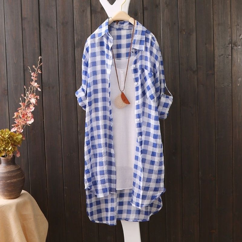 7-color 6-size mid-length sun protection clothing womens summer Korean-style loose beach shirt versatile cardigan thin coat fashion 199 dark blue