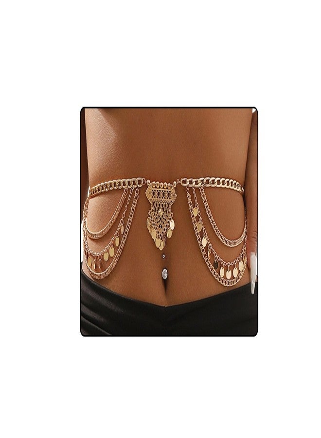 Fabme Women's Waist Chain - Stylish Saree Gold Plated Belly Chain Maharani Body Hip Chain for the Waist Ladies Sexy Bikini Jewelry (26-42 In) - Image 1