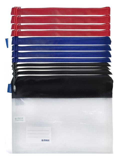 12-Piece A3 Size Zipper Bag Assorted Colours