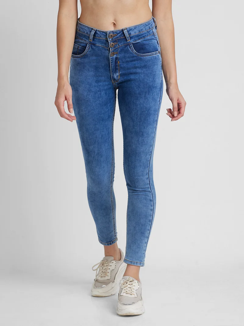 globus Women Skinny Fit High-Rise Heavy Fade Stretchable Jeans