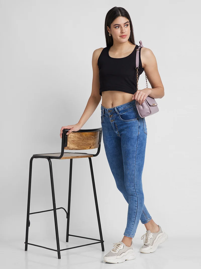 globus Women Skinny Fit High-Rise Heavy Fade Stretchable Jeans