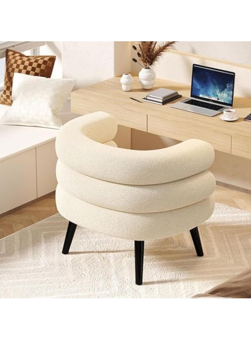 Arabest Makeup Chair for Vanity, Modern Single Tufted Sofa Chair, Cosy Sherpa Chair for Small Spaces, Cute Padded Makeup Chair for Women and Girls, Boucle Fabric Armchair for Living Room Bedroom,White  - Image 3
