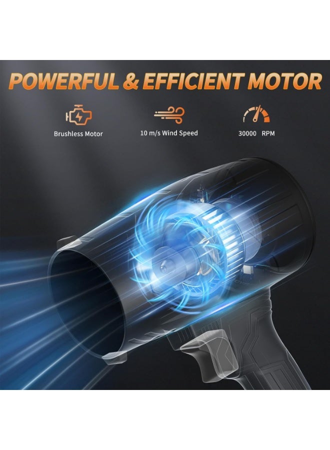 Meetion Leaf Blower Cordless - 30000RPM Handheld Snow/Leaf/Dust/Car Blower with 2 Pcs 48V Battery - High-Speed Electric Leaf Blowing for Air Dust Removal Device for Home/Patio/Garden - Jet Blower for Car Dry - Image 2