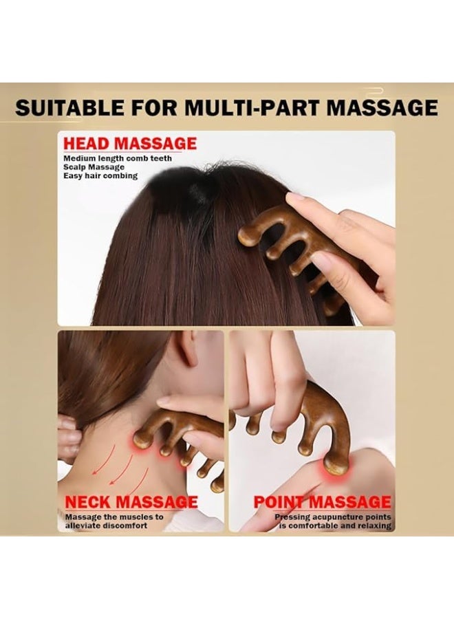 Sandalwood Scalp Massage Set, 28-Pin Disc Massager and 5-Tooth Meridian Comb, Traditional Wooden Hair and Body Care Tools - Image 4