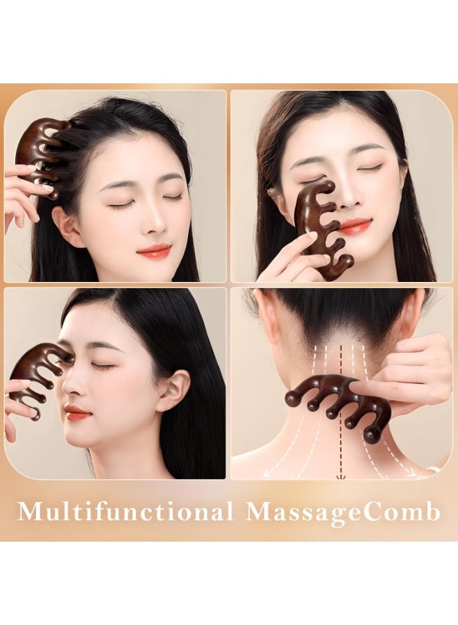 Sandalwood Scalp Massage Set, 28-Pin Disc Massager and 5-Tooth Meridian Comb, Traditional Wooden Hair and Body Care Tools - Image 5