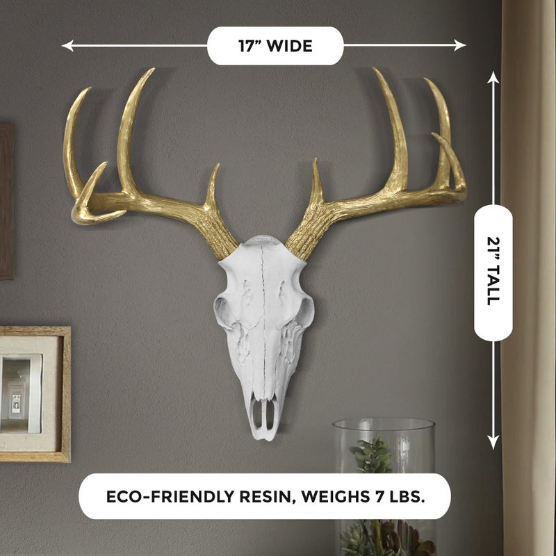 Wallcharmers Large White + Gold Antler Faux Deer Skull Decor - 21 inch Faux Taxidermy Animal Head Wall Decor - Handmade Farmhouse Decor - Image 5
