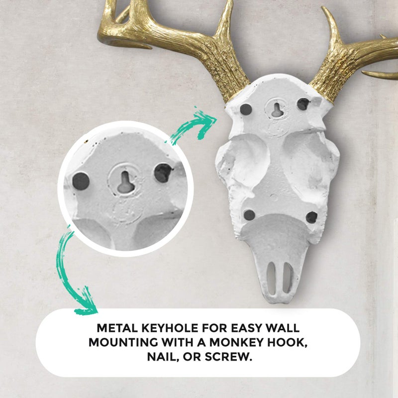 Wallcharmers Large White + Gold Antler Faux Deer Skull Decor - 21 inch Faux Taxidermy Animal Head Wall Decor - Handmade Farmhouse Decor - Image 4