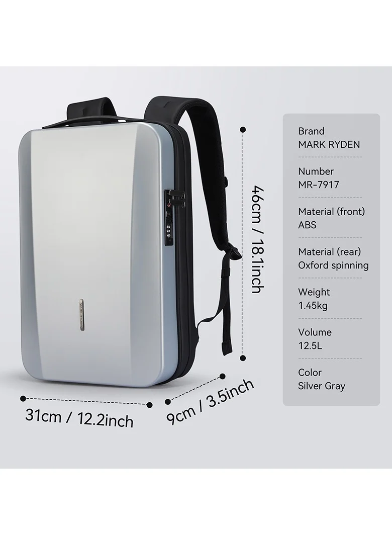 MARK RYDEN MARK RYDEN 7917 Backpack Grey - Organized Storage, Water-Resistant, Impact Resistant, USB Charging Port, Safety Lock, Ergonomic Design, Ideal for Business, Travel, and Daily Use