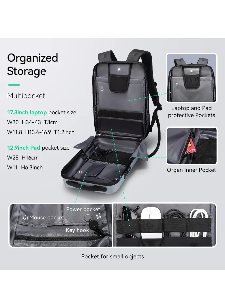 MARK RYDEN MARK RYDEN 7917 Backpack Grey - Organized Storage, Water-Resistant, Impact Resistant, USB Charging Port, Safety Lock, Ergonomic Design, Ideal for Business, Travel, and Daily Use
