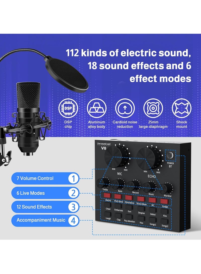 External Sound Card, USB V8 Live External Sound Mixer Board, Voice Changer Sound Card with Multiple Sound Effects for Live Recording Home KTV Voice Chat (V8) - Image 3