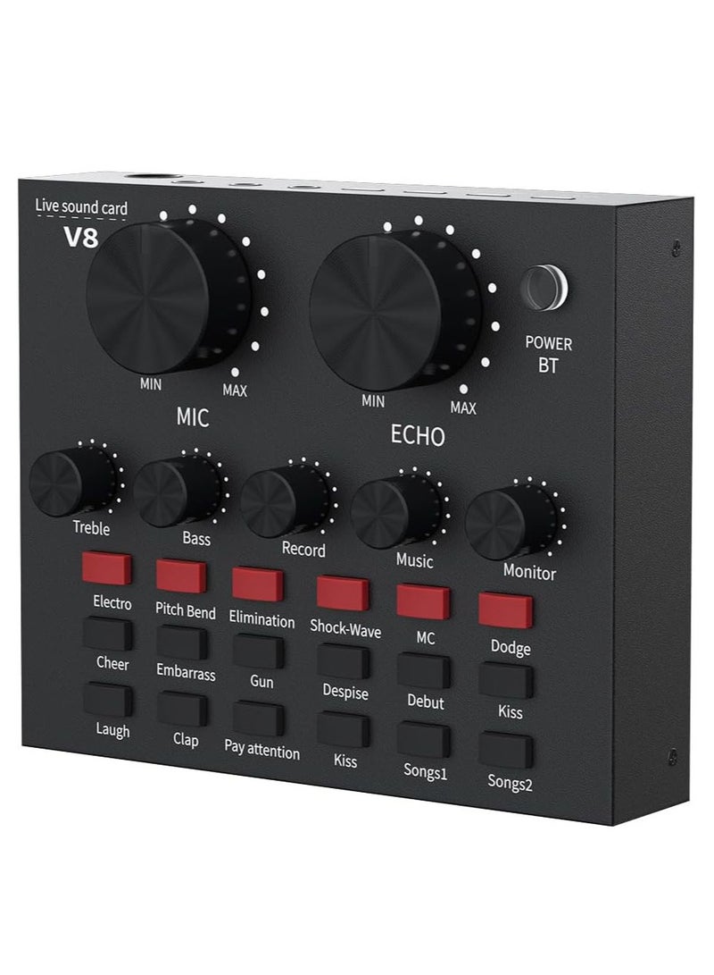 External Sound Card, USB V8 Live External Sound Mixer Board, Voice Changer Sound Card with Multiple Sound Effects for Live Recording Home KTV Voice Chat (V8) - Image 1