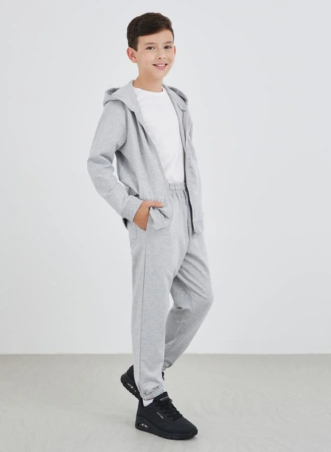 ستايلي Styli Grey Solid Cuffed Joggers with Slip Pockets