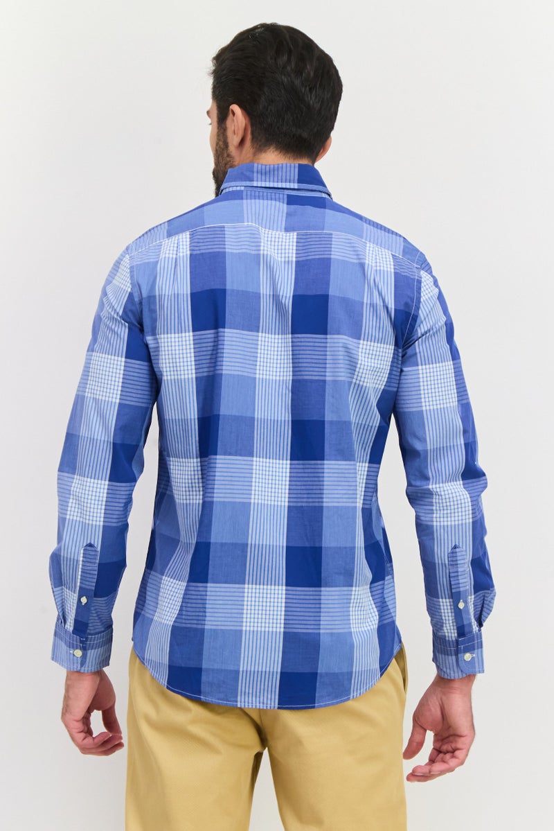 Chaps Men Regular Fit Checked Long Sleeves Casual Shirt, Blue Combo - Image 3