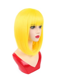 NOTICEME NOTICEME Yellow Bob Wig with Bangs Short Straight Costume Yellow Wig for Women Cosplay Synthetic Hair 14in 