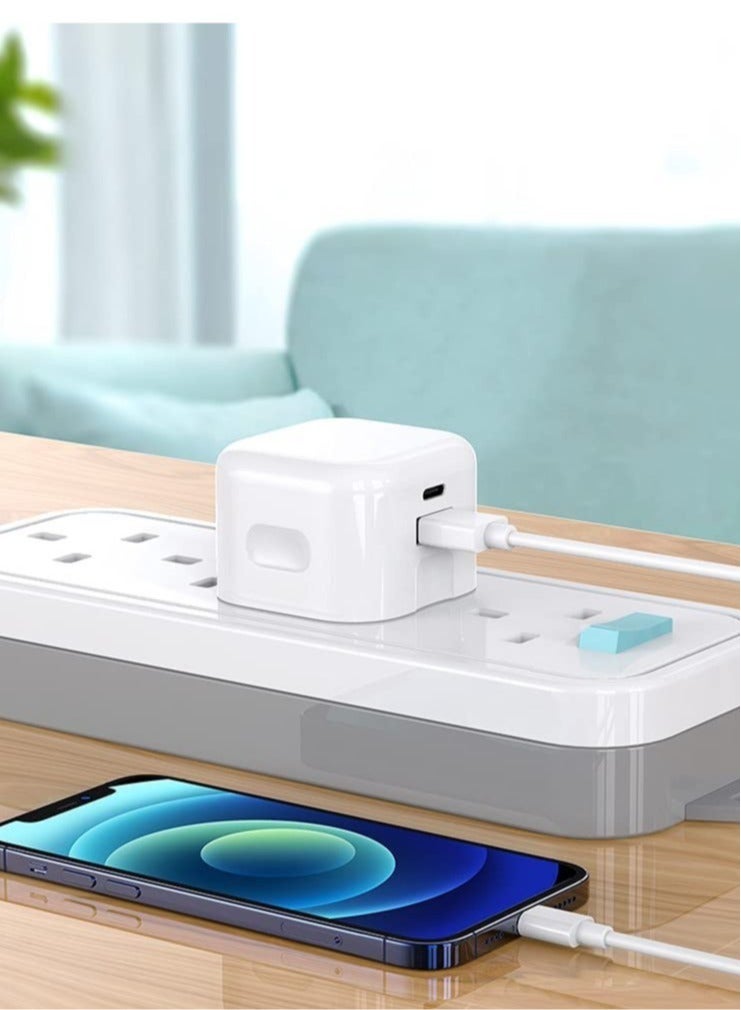 20W Dual Port USB & Type-C Fast Charger for Samsung Galaxy S23 Series, A14 5G, A54, S22 Series, A53, A13, A23 – UK Wall Plug Travel Charger (White) - Image 3