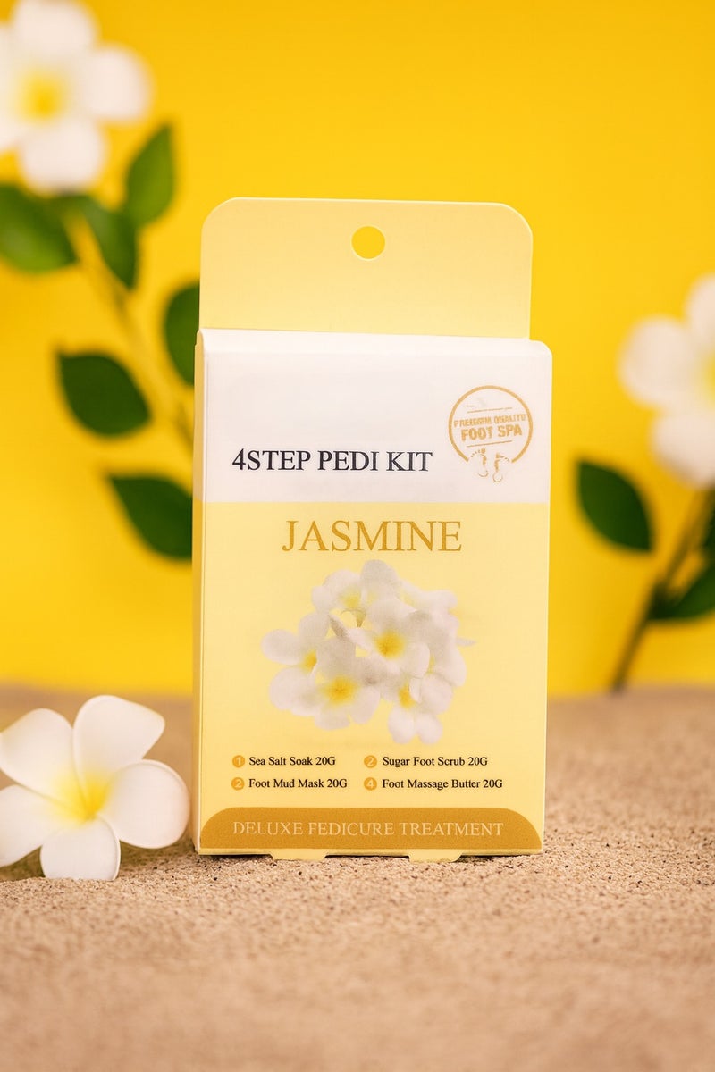 Loquat Complete 4-Step Foot Bath Box for Foot Care, Foot Massage and Dead Skin Removal Set of 4 Epsom Salt Feet Packs with Jasmine Scent, Foot Cream, Foot Scrub, Sugar Foot Wash - Image 1