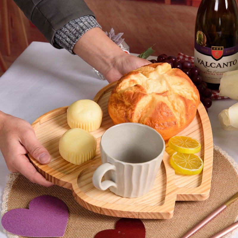 FOBSME Heart Shape Wood Serving Tray Valentine's Day Wooden Platter Double-Heart Shape Charcuterie Board Pine Wood Snack Dish Plate for Wedding Mother's Day Housewarming Present,12.6x12.6x0.59 - Image 4