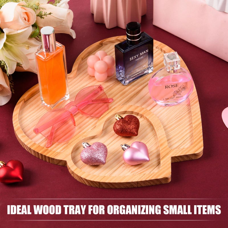 FOBSME Heart Shape Wood Serving Tray Valentine's Day Wooden Platter Double-Heart Shape Charcuterie Board Pine Wood Snack Dish Plate for Wedding Mother's Day Housewarming Present,12.6x12.6x0.59 - Image 5