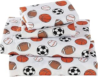 Linen Plus Sheet Set for Teens Kids Sports Soccer Basketball Football Baseball White Orange Brown Black Flat Sheet and - Image 1
