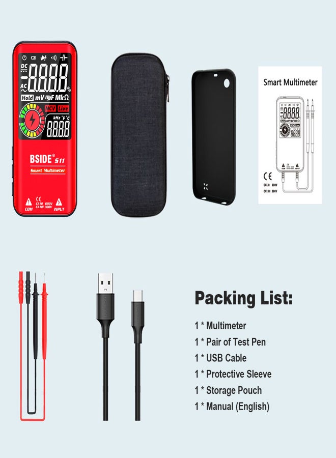 Bside S11 intelligent large screen multimeter with built-in lithium battery red - Image 3