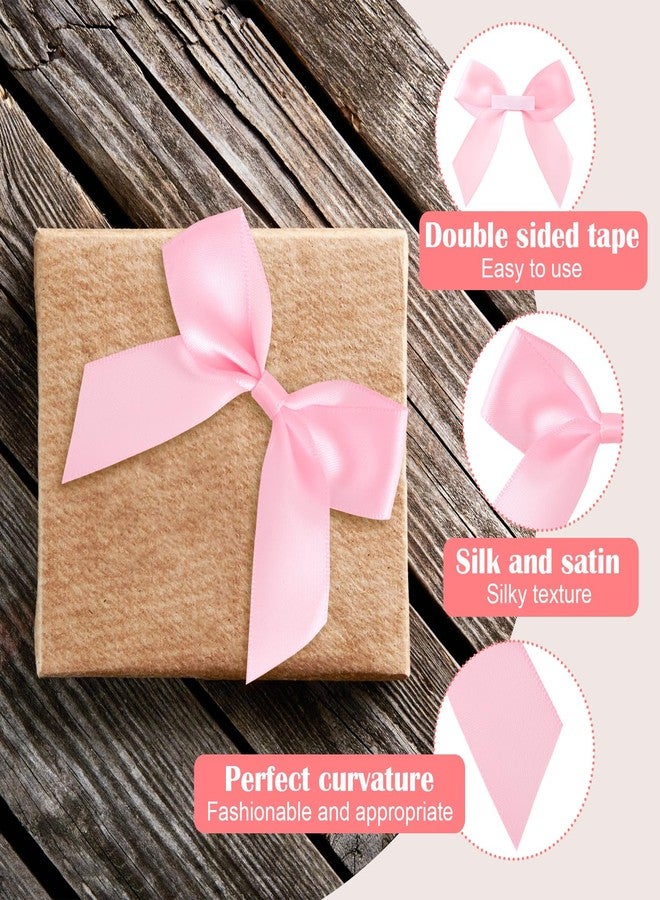 Mxxipp 15pcs Mini Gift Wrap Bows, Self-Adhesive Small Satin Ribbon Crafts Bow, Premade Tiny Bowknot for Christmas Wedding Birthday Party Decoration Flowers Cookies Gift Wrapping- Pink - Image 3