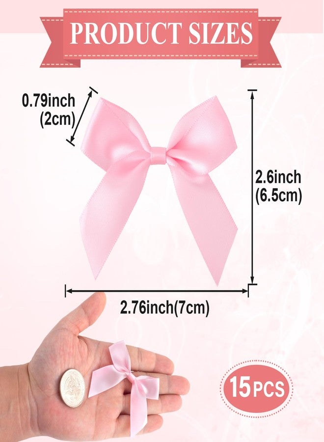 Mxxipp 15pcs Mini Gift Wrap Bows, Self-Adhesive Small Satin Ribbon Crafts Bow, Premade Tiny Bowknot for Christmas Wedding Birthday Party Decoration Flowers Cookies Gift Wrapping- Pink - Image 2