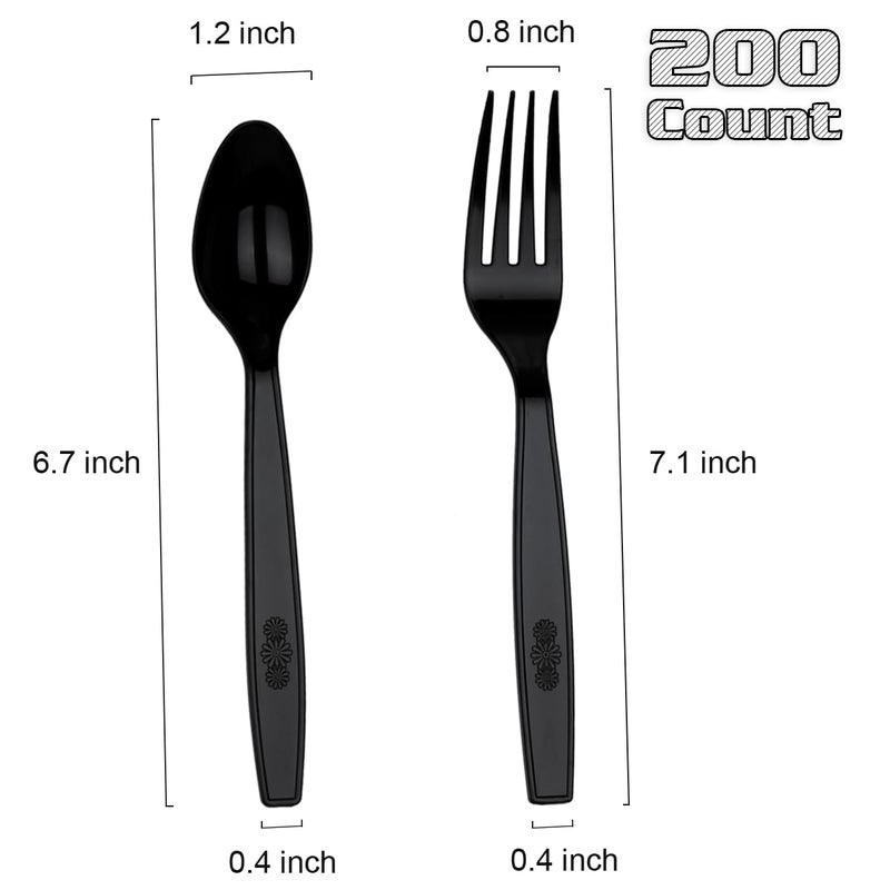 MOACOCK 200 Count Plastic Silverware  Heavy Weight Plastic Forks Spoons  Disposable Utensils Cutlery Set for Wedding Party Supplies Everyday Use - Image 2