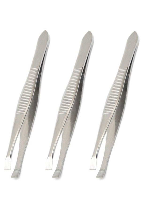 Luxxii (3 Pack) Flat Tweezers - Stainless Steel Flat Tweezers Hair Plucker for Hair and Eyebrows Personal Care (C_FLAT) - Image 1