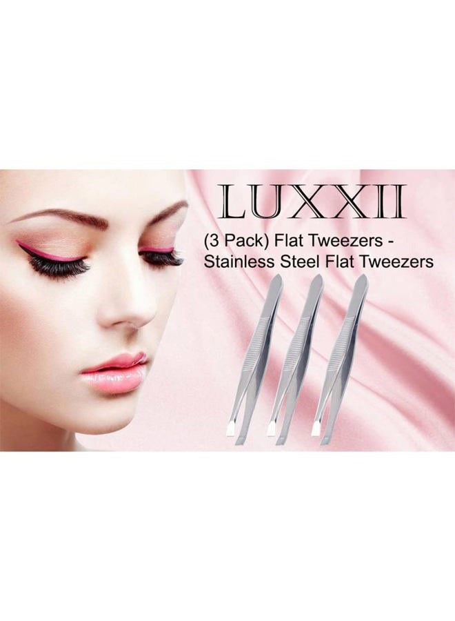 Luxxii (3 Pack) Flat Tweezers - Stainless Steel Flat Tweezers Hair Plucker for Hair and Eyebrows Personal Care (C_FLAT) - Image 2