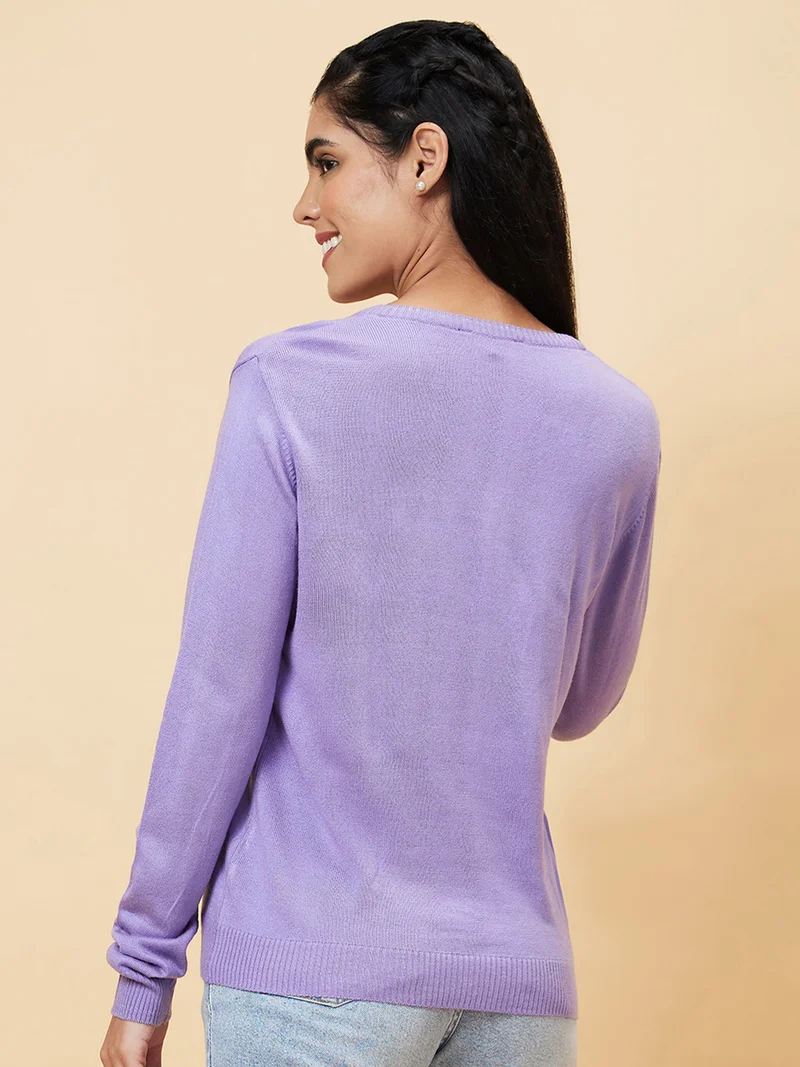 globus Women Purple V-Neck Acrylic Sweater