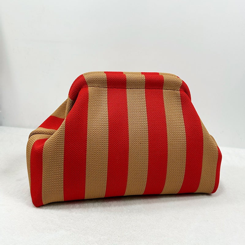 2025 New Knitted Handbag Striped Cloud Large Capacity Daily All-Match Contrast Color Woven Bag - Image 1