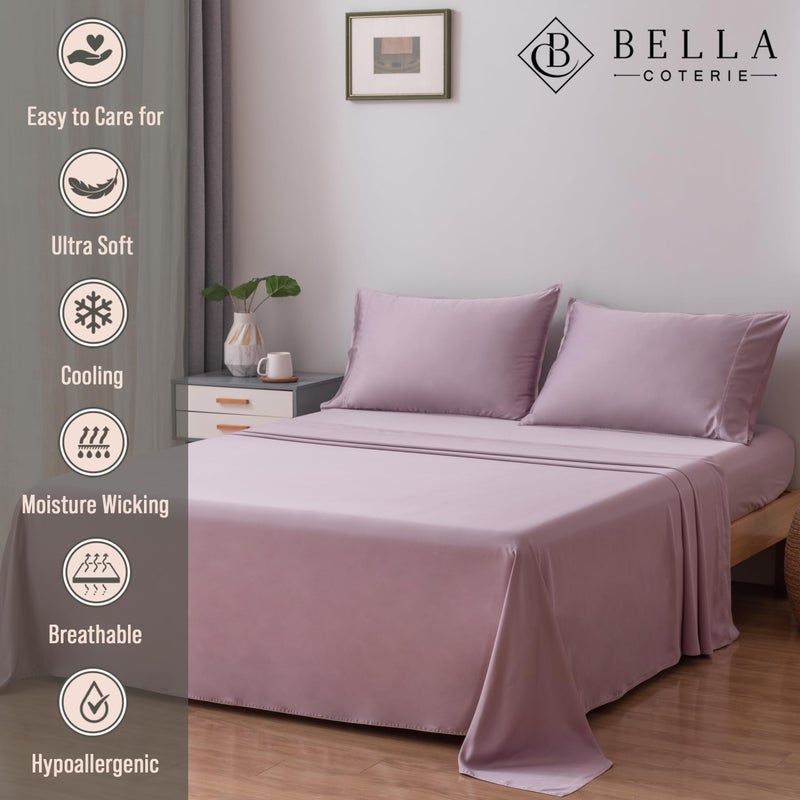 BC BELLA COTERIE Bella Coterie Luxury Bamboo Viscose 34â€ Split Top King Size Sheet Set | 1 Fitted Sheet for Sleep Number & Adjustable Beds | 100% Organically Grown | Cooling & Soft | 18â€ Deep Pocket [Lilac] - Image 3