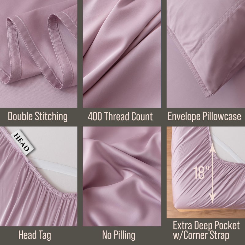 BC BELLA COTERIE Bella Coterie Luxury Bamboo Viscose 34â€ Split Top King Size Sheet Set | 1 Fitted Sheet for Sleep Number & Adjustable Beds | 100% Organically Grown | Cooling & Soft | 18â€ Deep Pocket [Lilac] - Image 4