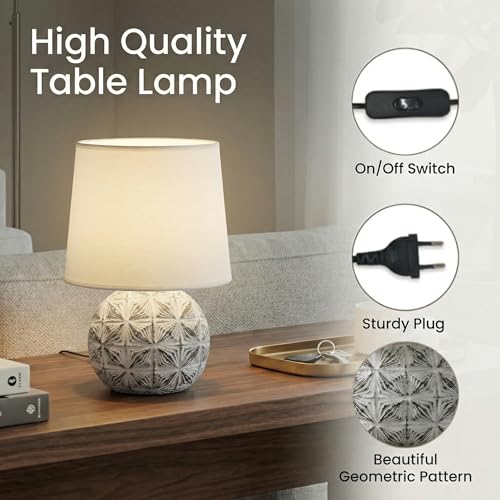Decor & More Modern Ceramic Base Bedside LED Table Lamp | Table Lamps for Home Decoration and Bedroom Decor with On/Off Button | Night Lamp with Cotton Fabric Shade (Bulb not Included), White - Image 4