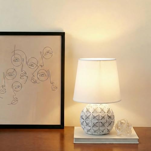 Decor & More Modern Ceramic Base Bedside LED Table Lamp | Table Lamps for Home Decoration and Bedroom Decor with On/Off Button | Night Lamp with Cotton Fabric Shade (Bulb not Included), White - Image 3