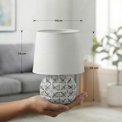 Decor & More Modern Ceramic Base Bedside LED Table Lamp | Table Lamps for Home Decoration and Bedroom Decor with On/Off Button | Night Lamp with Cotton Fabric Shade (Bulb not Included), White - Image 2