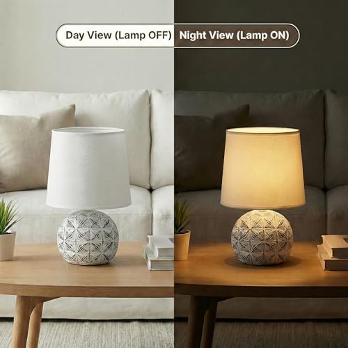 Decor & More Modern Ceramic Base Bedside LED Table Lamp | Table Lamps for Home Decoration and Bedroom Decor with On/Off Button | Night Lamp with Cotton Fabric Shade (Bulb not Included), White - Image 5