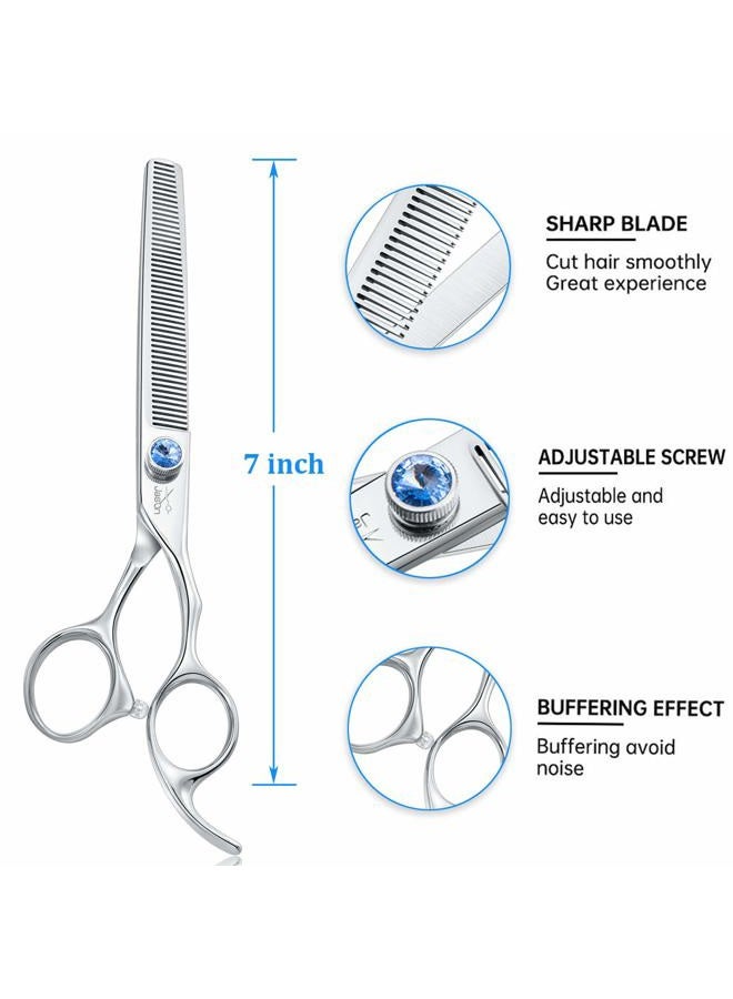 Jason 7" 50 Teeth Thinning Dog Grooming Blending Scissor, Ergonomic Pet Grooming Thinner Blender Shears Cat Trimming Texturizing Kit with Offset Handle and a Jewelled Screw 30% Thinning Rate Christmas - Image 2