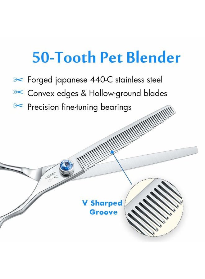 Jason 7" 50 Teeth Thinning Dog Grooming Blending Scissor, Ergonomic Pet Grooming Thinner Blender Shears Cat Trimming Texturizing Kit with Offset Handle and a Jewelled Screw 30% Thinning Rate Christmas - Image 3