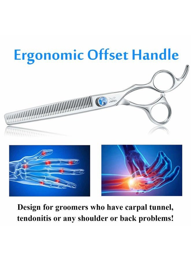 Jason 7" 50 Teeth Thinning Dog Grooming Blending Scissor, Ergonomic Pet Grooming Thinner Blender Shears Cat Trimming Texturizing Kit with Offset Handle and a Jewelled Screw 30% Thinning Rate Christmas - Image 5