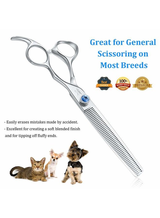 Jason 7" 50 Teeth Thinning Dog Grooming Blending Scissor, Ergonomic Pet Grooming Thinner Blender Shears Cat Trimming Texturizing Kit with Offset Handle and a Jewelled Screw 30% Thinning Rate Christmas - Image 4