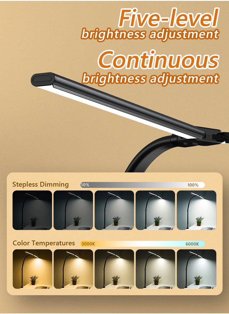 LOOPITYS - LED Desk Lamp for Home Office, Double Head LED Desk Lamp with Clamp, Eye Protection Architect Table Lamps, 18W 80CM Brightest 5 Color Modes and Dimmable Workbench Office Light for Reading - Image 1