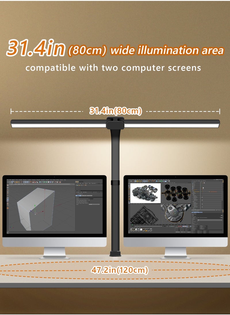 LOOPITYS - LED Desk Lamp for Home Office, Double Head LED Desk Lamp with Clamp, Eye Protection Architect Table Lamps, 18W 80CM Brightest 5 Color Modes and Dimmable Workbench Office Light for Reading - Image 1