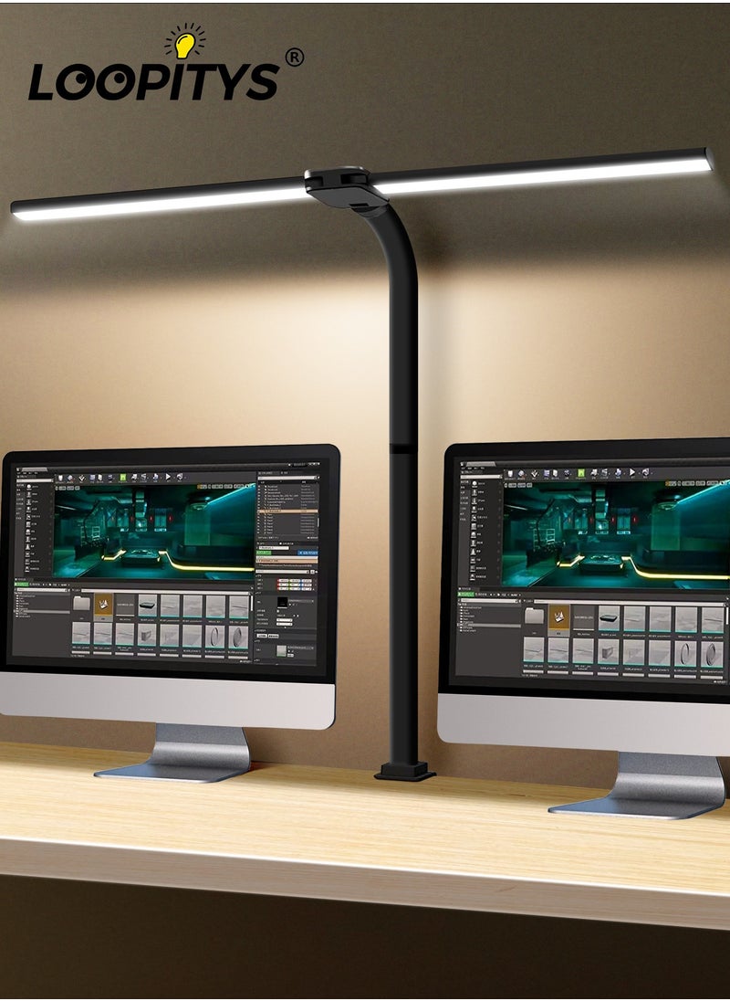 LOOPITYS - LED Desk Lamp for Home Office, Double Head LED Desk Lamp with Clamp, Eye Protection Architect Table Lamps, 18W 80CM Brightest 5 Color Modes and Dimmable Workbench Office Light for Reading - Image 1
