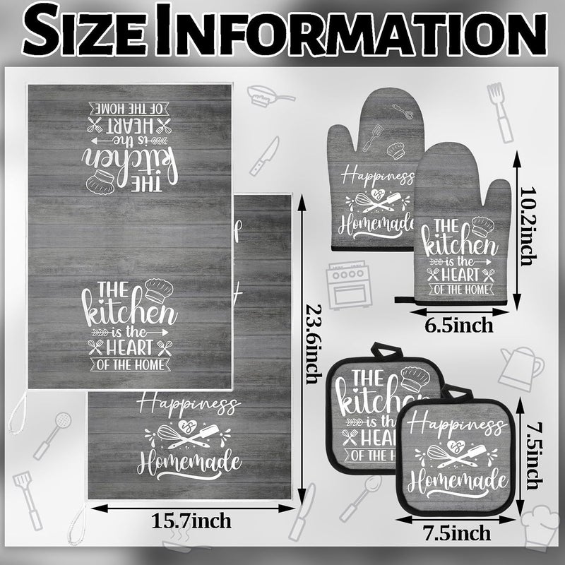 Sratte 6 Pcs Kitchen Decor Accessories Set Farmhouse Towels Pot Holders Oven Mitts Set 2 Dish Towels 2 Potholders 2 Cooking Mittens Oven Glove for Christmas Baking Cooking (Dark Gray) - Image 4